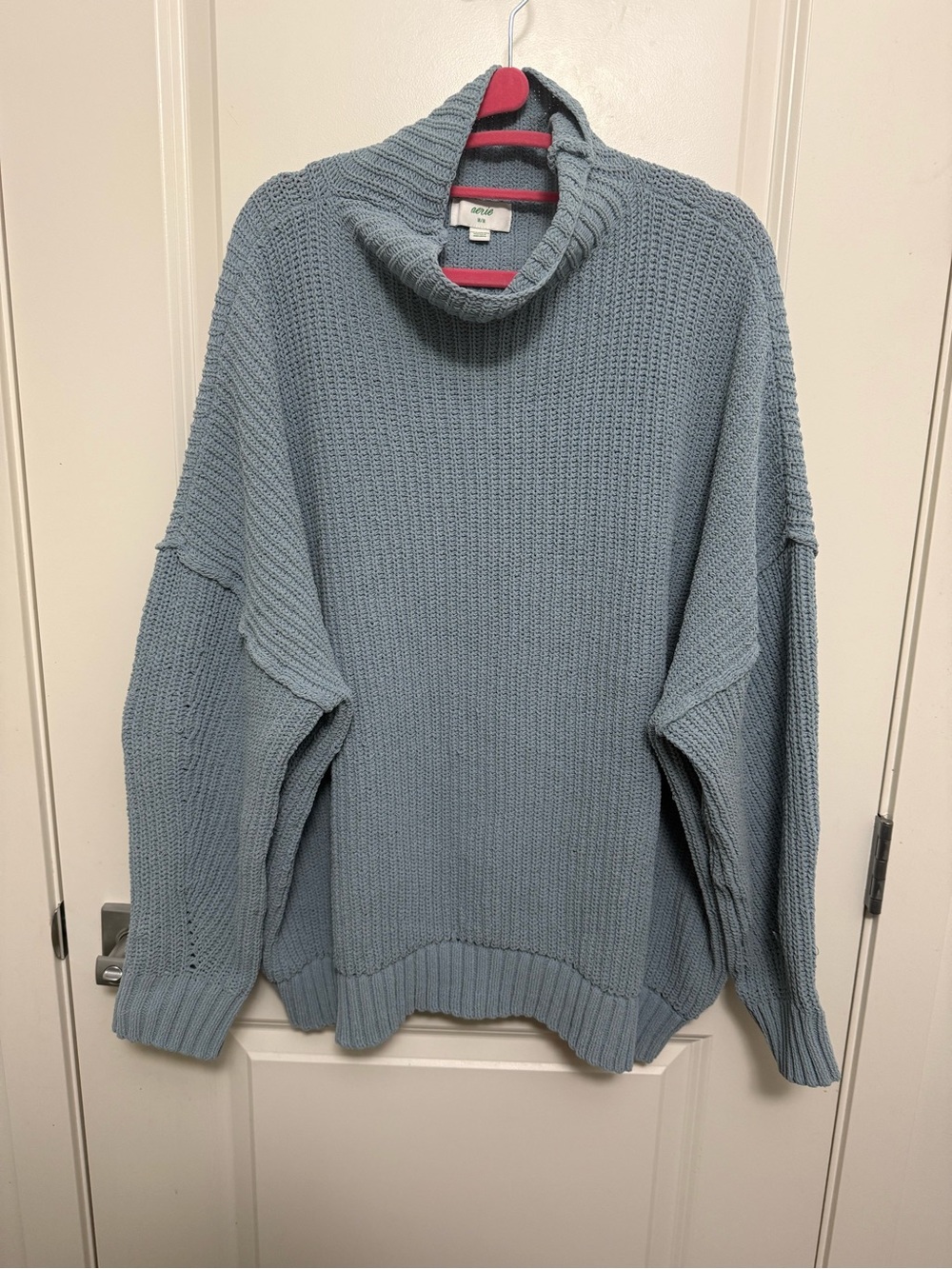 aerie Women's Oversized Light Blue Turtleneck Sweater in size M